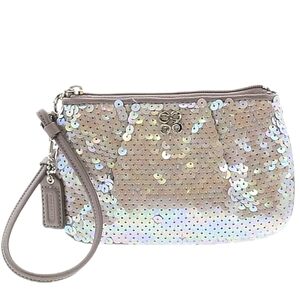 🦄 Coach Iridescent Mermaid Silver Embellished Sequin Paved Fancy Wristlet Pouch